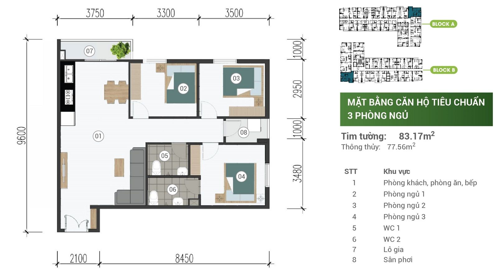 Park View Binh Duong 3-bedroom apartment layout