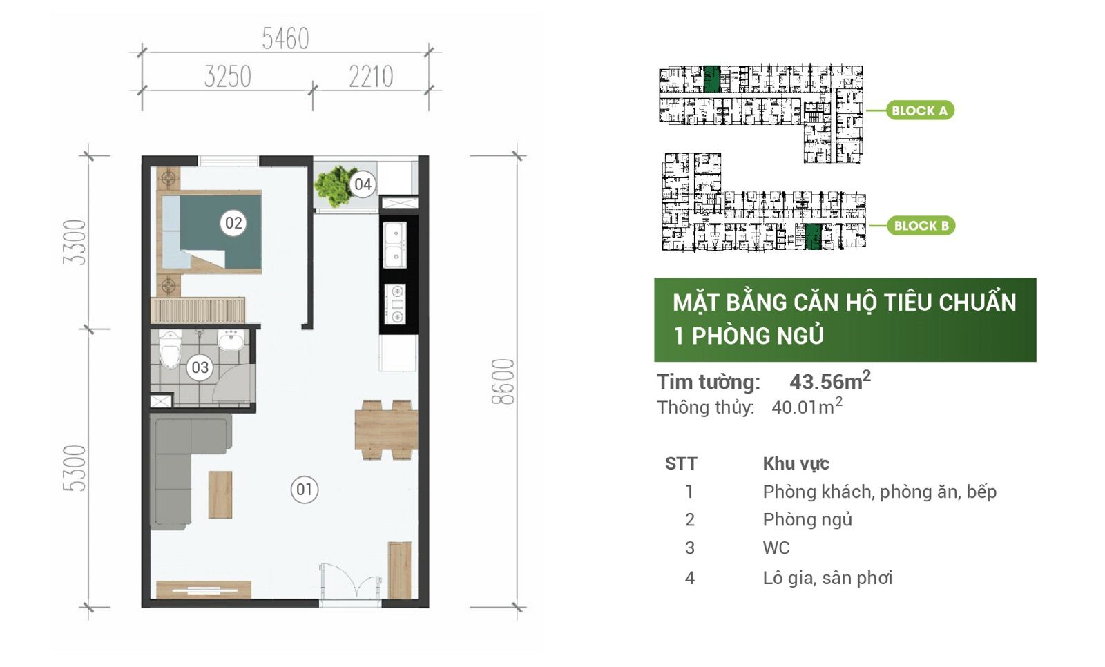 Layout Park View 1 bedroom apartment in Binh Duong